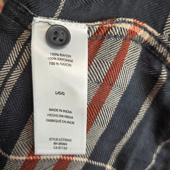 Beach Lunch Lounge Women Charley Top L Plaid Button Shirt Earthy Castlerock NWT - Picture 6 of 12